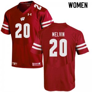 Women's Wisconsin Badgers NCAA #20 Semar Melvin Red Authentic Under Armour Stitched College Football Jersey UH31B82LC